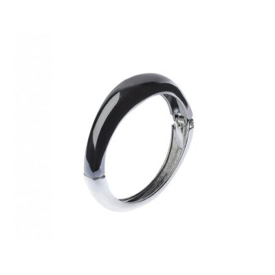 Black and Silvertone Hinged Graduated Bangle