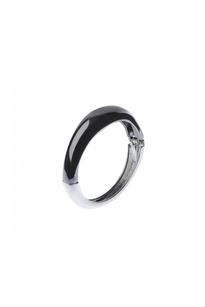 Black and Silvertone Hinged Graduated Bangle