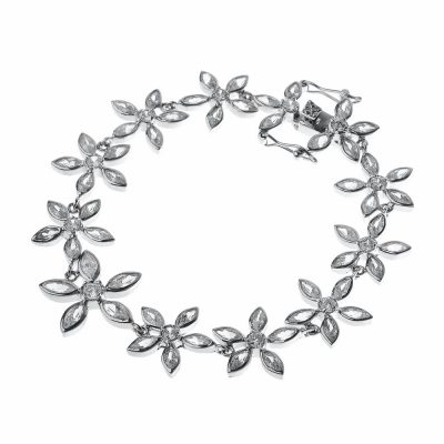 Glam Bloom Silver Bracelet with Cubic Zirconia Accets