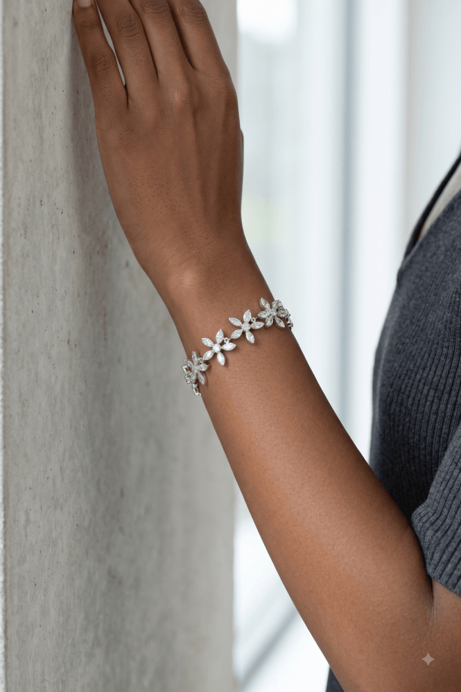 Glam Bloom Silver Bracelet with Cubic Zirconia Accets - Image 2