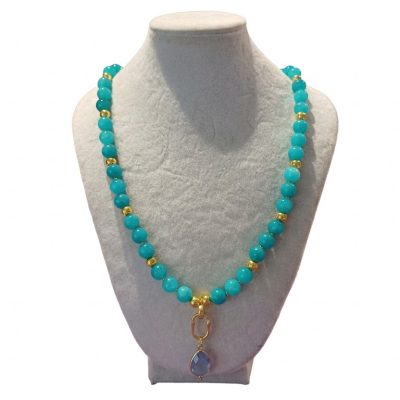 Deep Aqua Beaded Agate Necklace