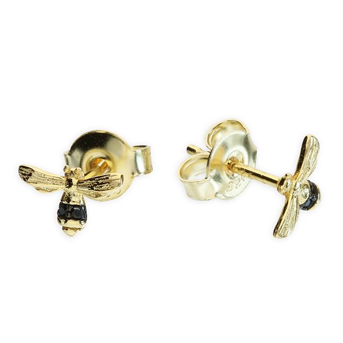 Gold Plated Bee Studs with CZ Embelishment