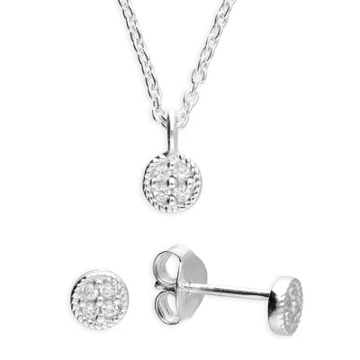 Sterling Silver and CZ Round Pendant and Earring Set