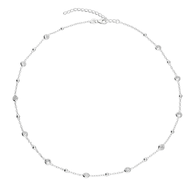 Sterling Silver CZ Station Necklace